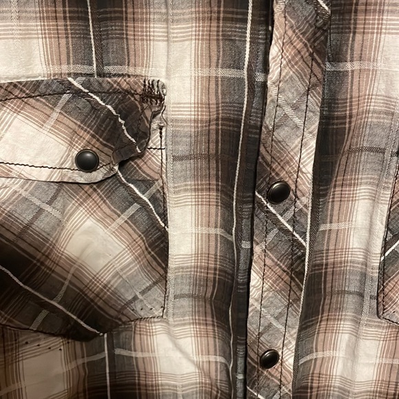Buckle Brown Plaid Snap Button Shirt Sz XL Slim Fit - Picture 2 of 5